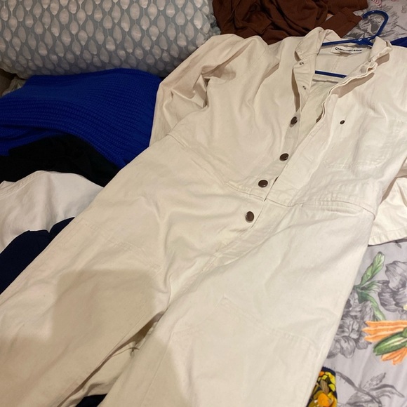 Caron Callahan / Fincher jumpsuit ivory cream denim flight suit large L - Picture 10 of 11